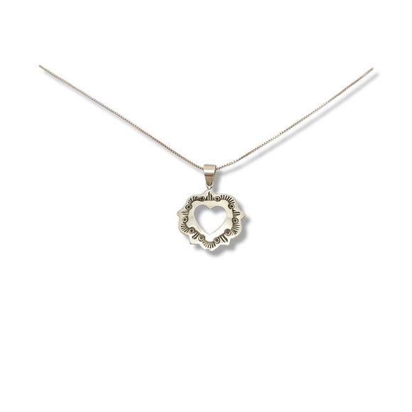 Vintage Organically Antiqued Tyrolean Silver Heart Pendant 18" - Picture 5 of 7